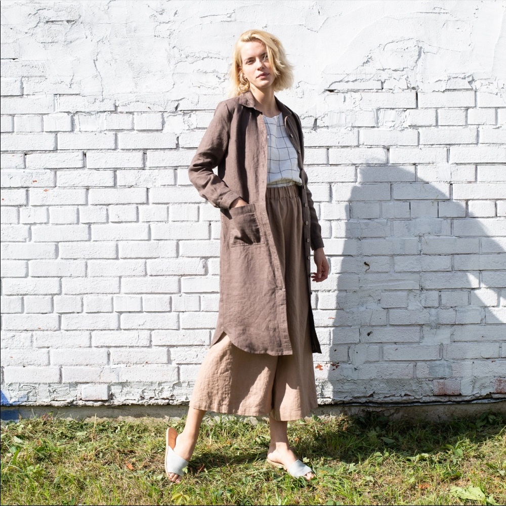 Long Linen Button-Down Dress